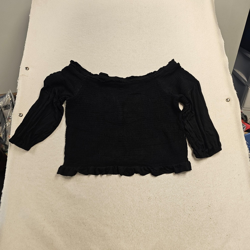 Loft Beach Womens Plus Size 20 Black Smocked Off The Shoulder Ruffle Top NWT